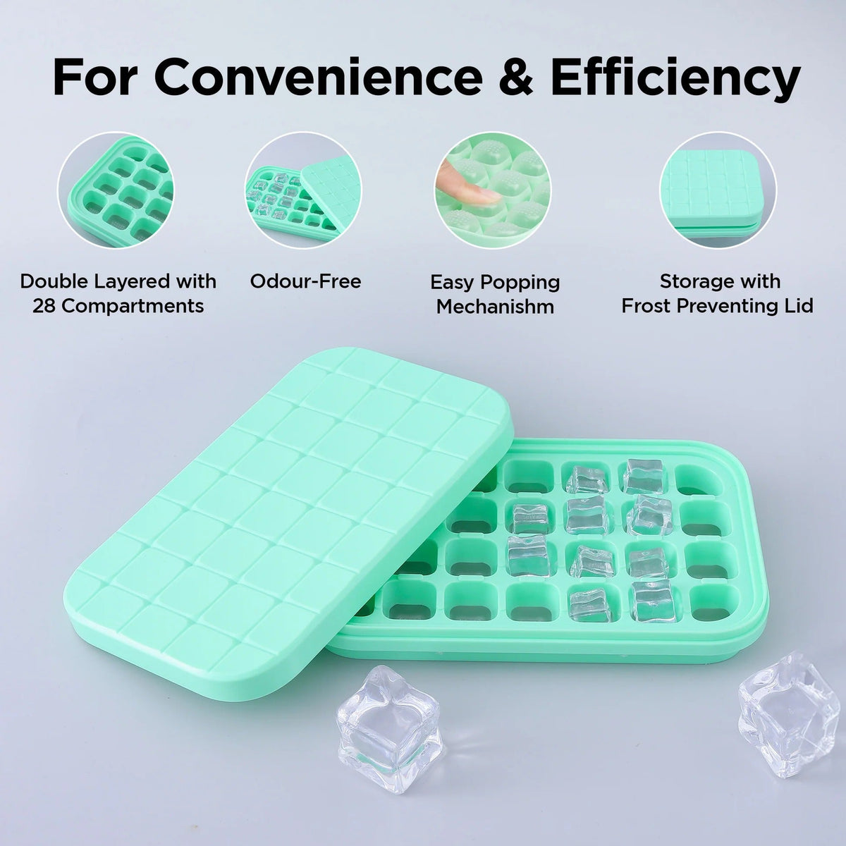 Single Layer Ice Cube Tray, 28 Compartments, BPA Free, Green