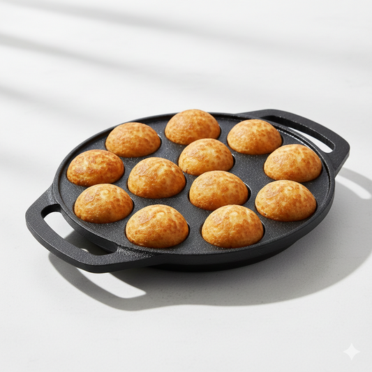 12 Pit Pre-Seasoned Cast Iron Paniyaram Pan