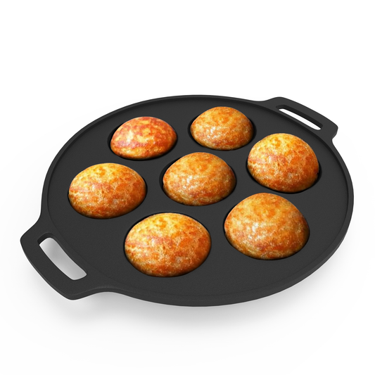 7 Pit Pre-Seasoned Cast Iron Paniyaram Pan, Non-stick, Induction Friendly, Appe/Paddu Pan