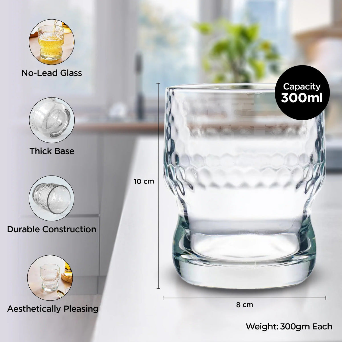 Water Glasses Set of 2 (300 ml), Lead Free, Juice Glasses