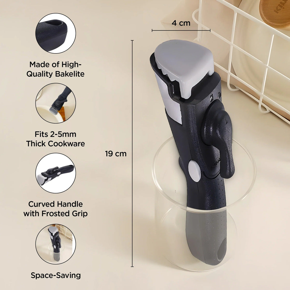 Detachable Cookware Handle Removable Universal Pan Pot Handle Black
