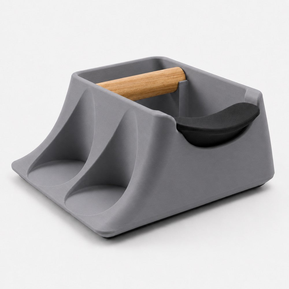 3-in-1 Espresso Knock Box, Tamping Station & Tamper Holder Matte Ash Grey