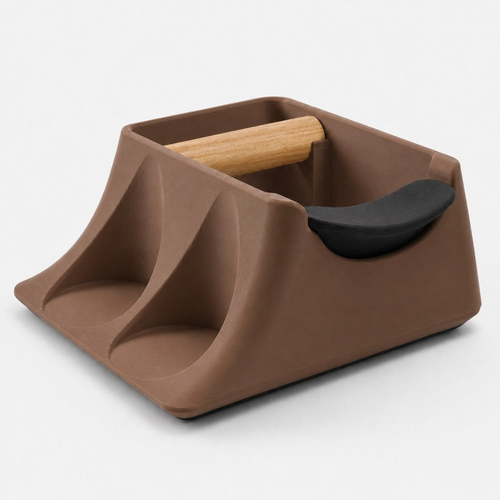 3-in-1 Espresso Knock Box, Tamping Station & Tamper Holder Matte Brown