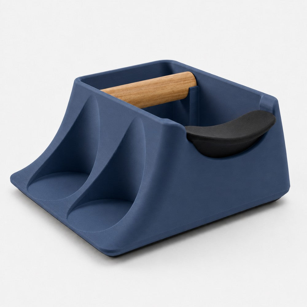 3-in-1 Espresso Knock Box, Tamping Station & Tamper Holder Matte Dark Blue