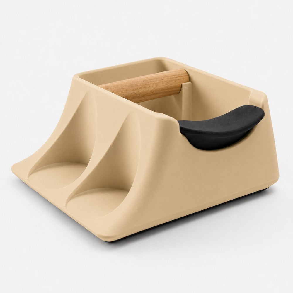 3-in-1 Espresso Knock Box, Tamping Station & Tamper Holder Matte Desert Tan