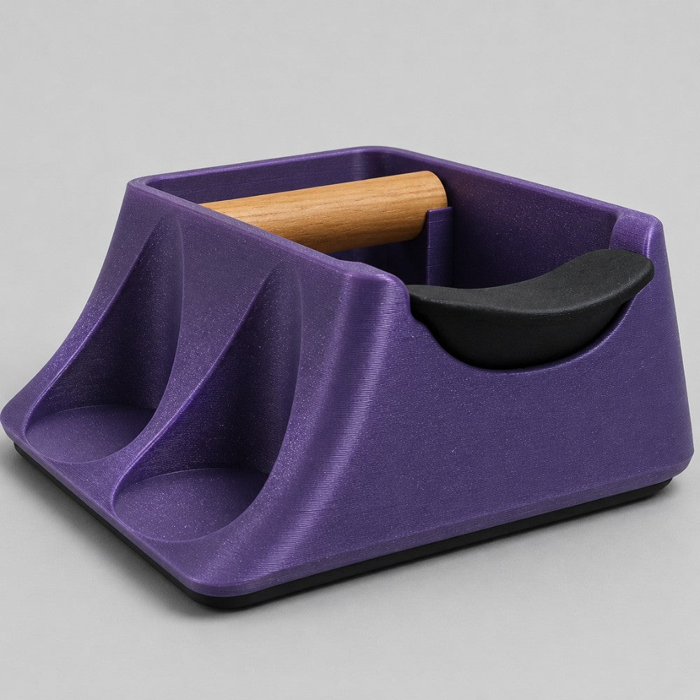 3-in-1 Espresso Knock Box, Tamping Station & Tamper Holder Galaxy Purple