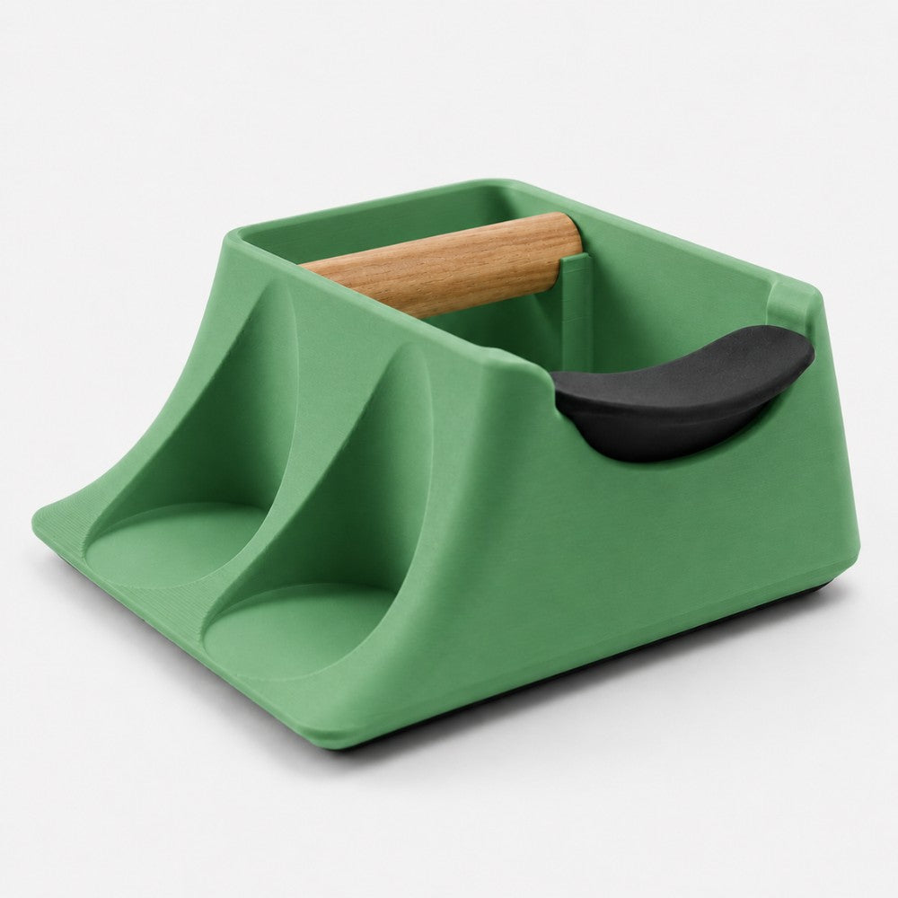 3-in-1 Espresso Knock Box, Tamping Station & Tamper Holder Matte Grass Green