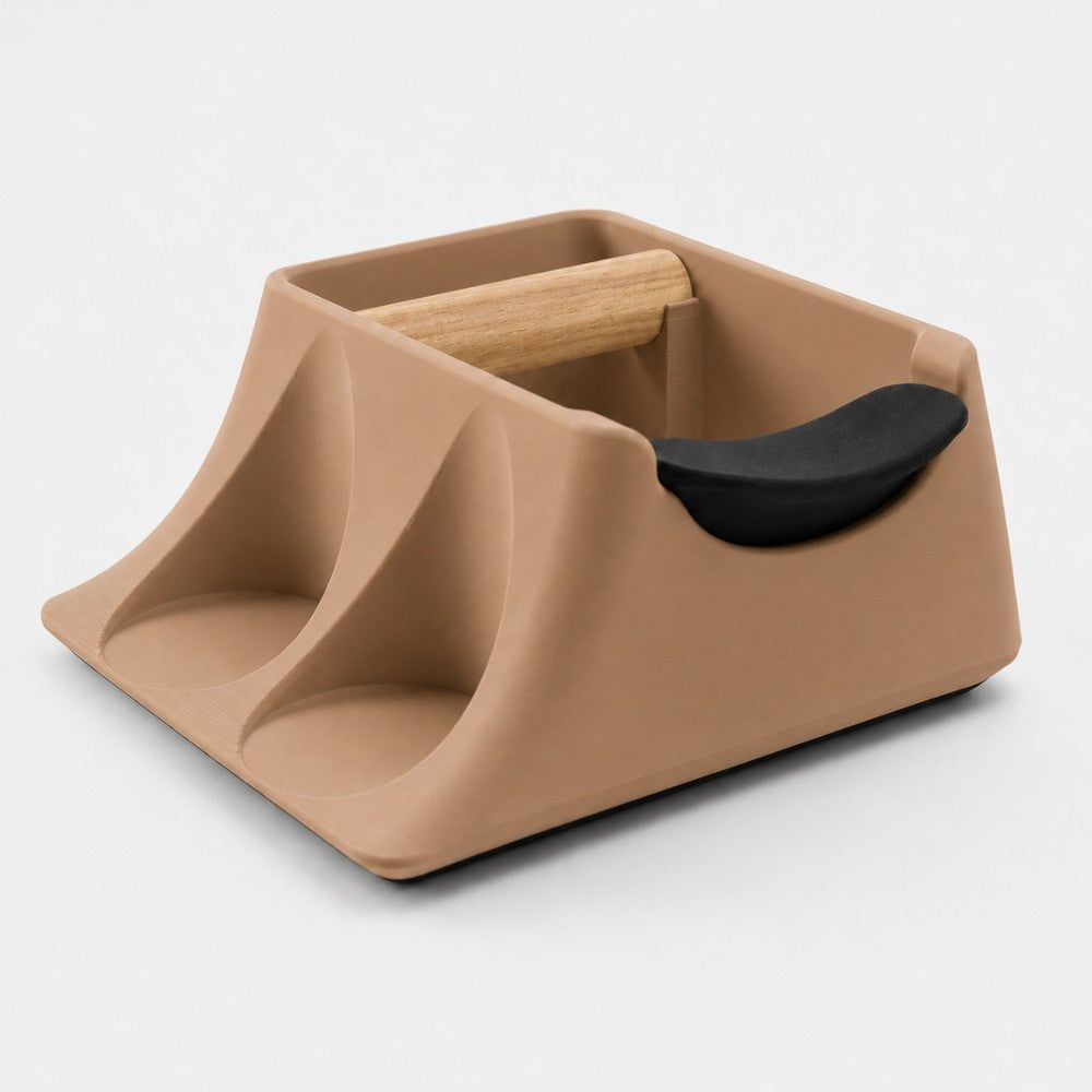 3-in-1 Espresso Knock Box, Tamping Station & Tamper Holder Matte Latte Brown