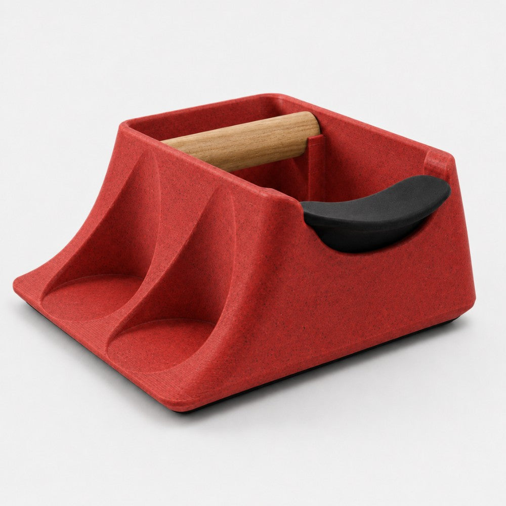 3-in-1 Espresso Knock Box, Tamping Station & Tamper Holder Marble Red