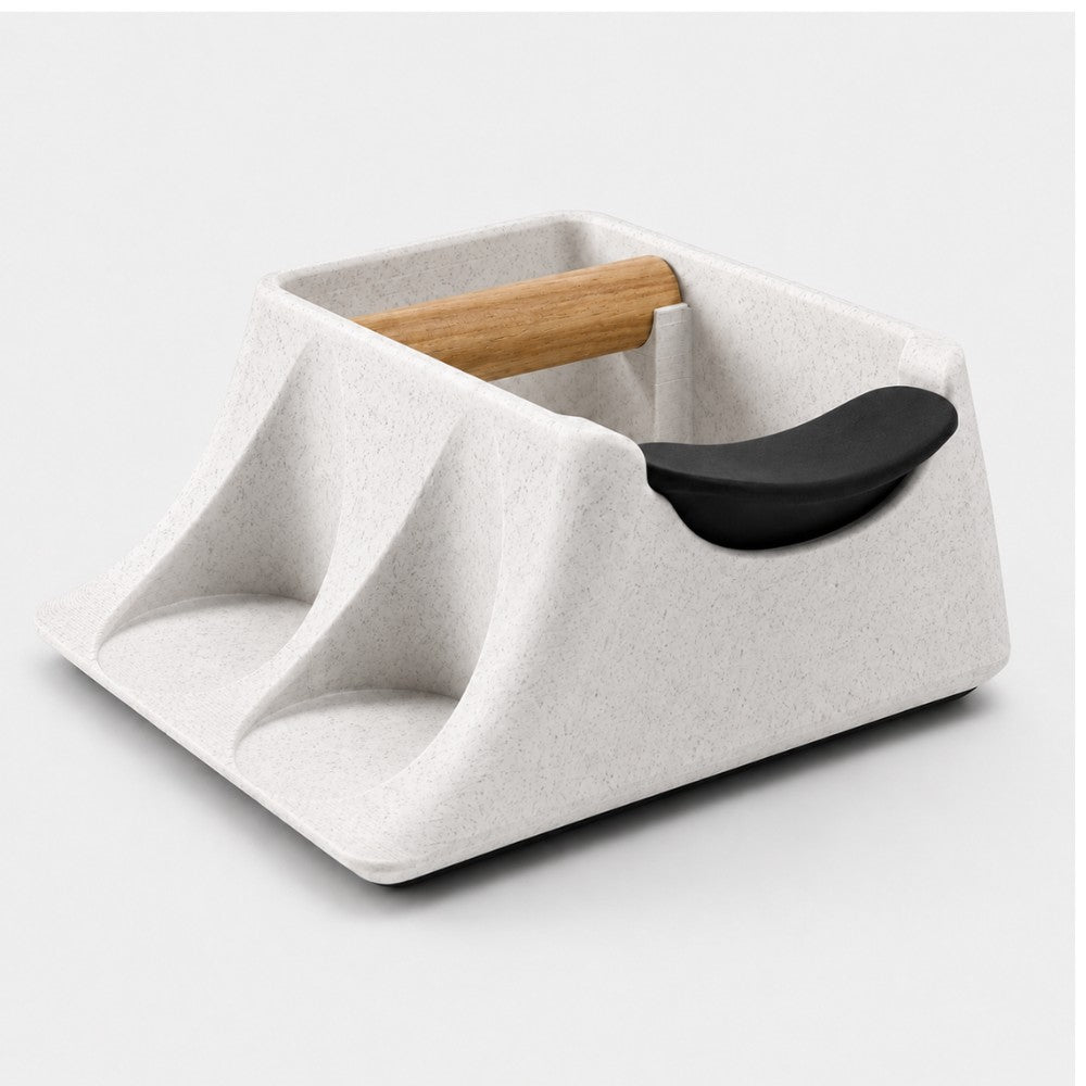 3-in-1 Espresso Knock Box, Tamping Station & Tamper Holder Marble White