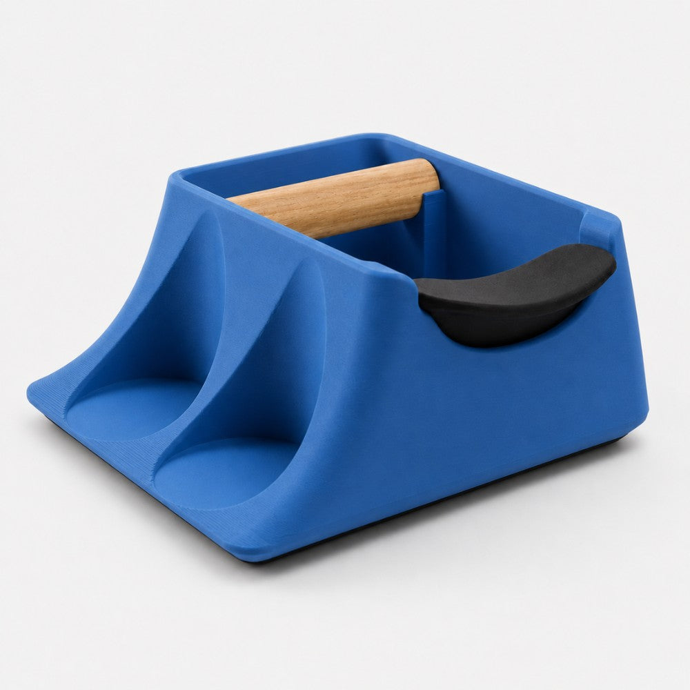 3-in-1 Espresso Knock Box, Tamping Station & Tamper Holder Matte Marine Blue