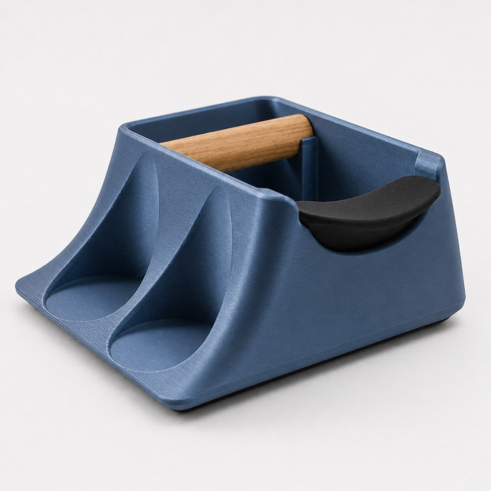 3-in-1 Espresso Knock Box, Tamping Station & Tamper Holder Metallic Blue