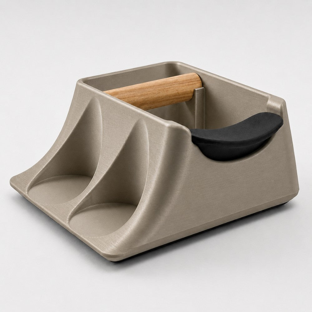 3-in-1 Espresso Knock Box, Tamping Station & Tamper Holder Metallic Gold