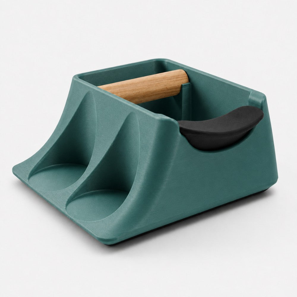 3-in-1 Espresso Knock Box, Tamping Station & Tamper Holder Metallic Green
