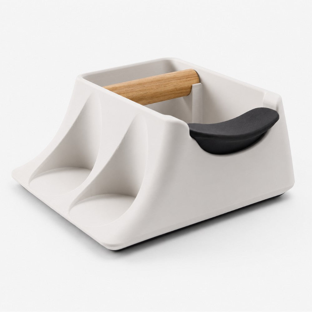 3-in-1 Espresso Knock Box, Tamping Station & Tamper Holder Matte Off White