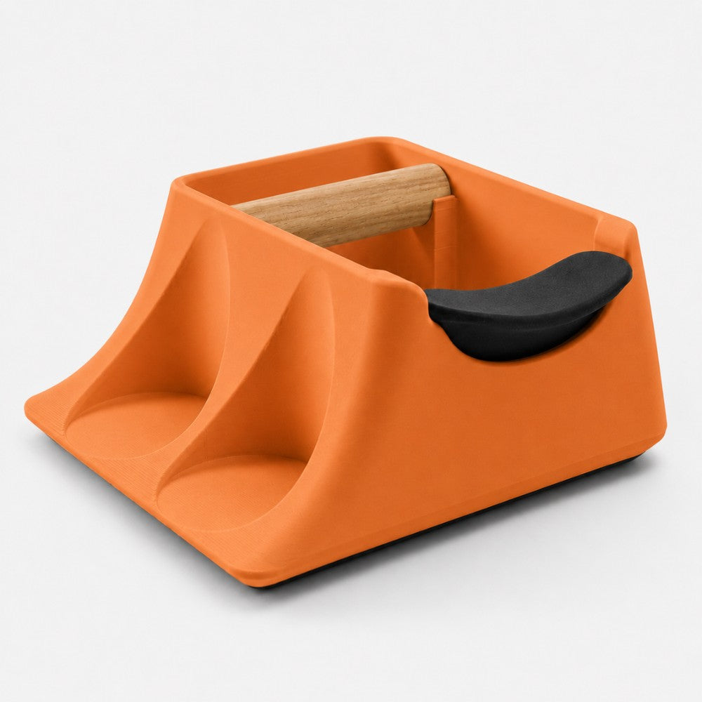 3-in-1 Espresso Knock Box, Tamping Station & Tamper Holder Matte Mandarin Orange