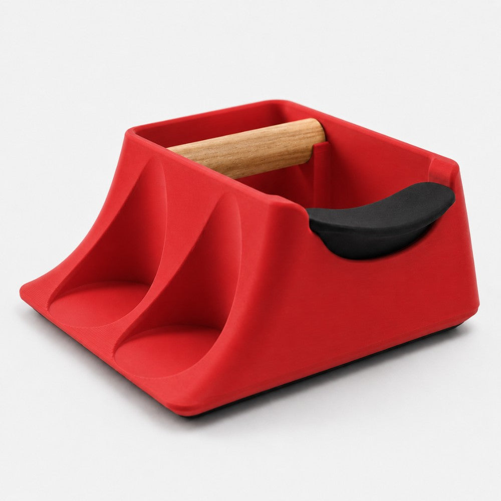 3-in-1 Espresso Knock Box, Tamping Station & Tamper Holder Matte Scarlet Red