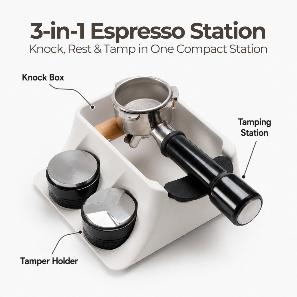 3-in-1 Espresso Knock Box, Tamping Station & Tamper Holder