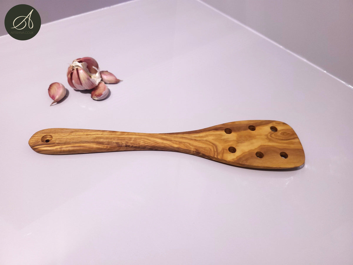 Olive Wood Spatula with Holes 30 cm