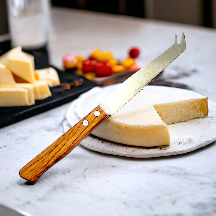 Premium Wooden Handle Cheese Knife with Forked Tip | Stainless Steel