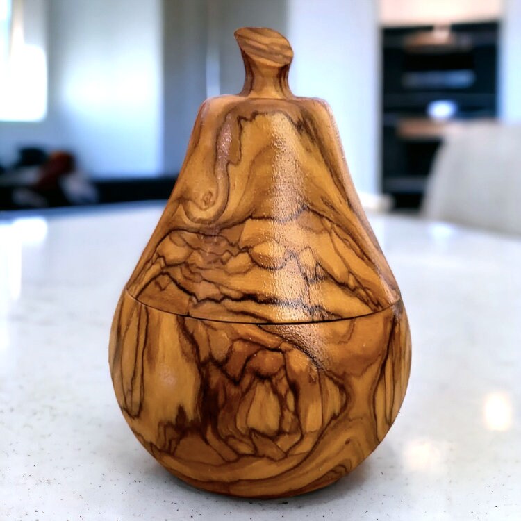 Handcrafted Pear Shaped Olive Wood Sugar Bowl & Spice Jar (12 cm)