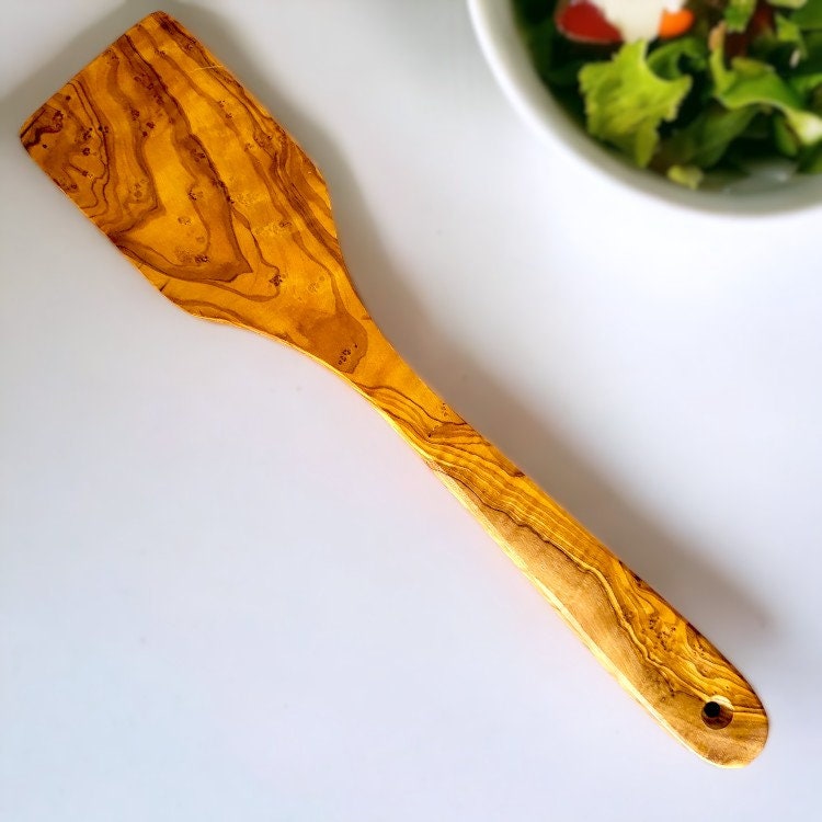 Olive Wood Kitchen Utensil Set | Rice Spoon, Spoon, Spatula, Fork & Slotted Spatula Spatula