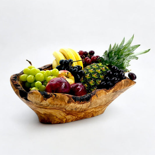 Hand-Carved Olive Wood Fruit Basket | Centrepiece | 45×30×15 cm