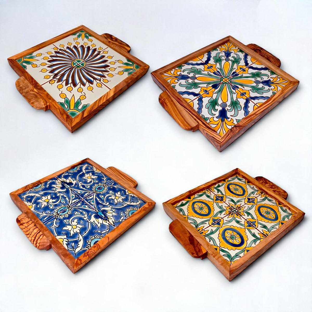 Square Olive Wood Ceramic Tray with Handle 20cm * 20cm
