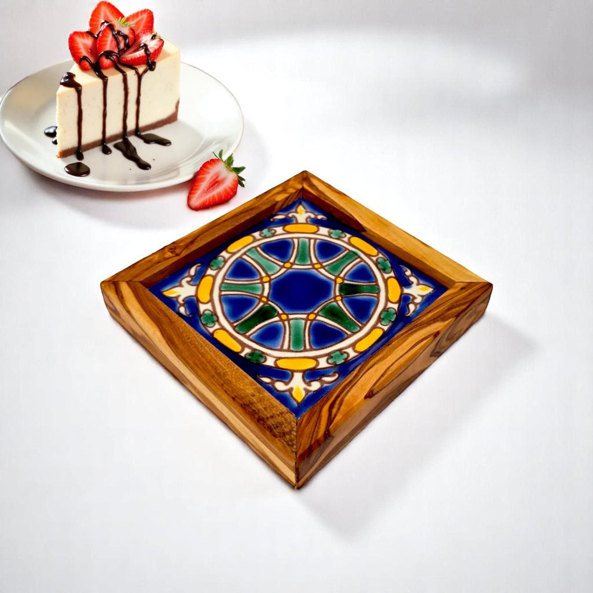 Square Olive Wood Ceramic Tray