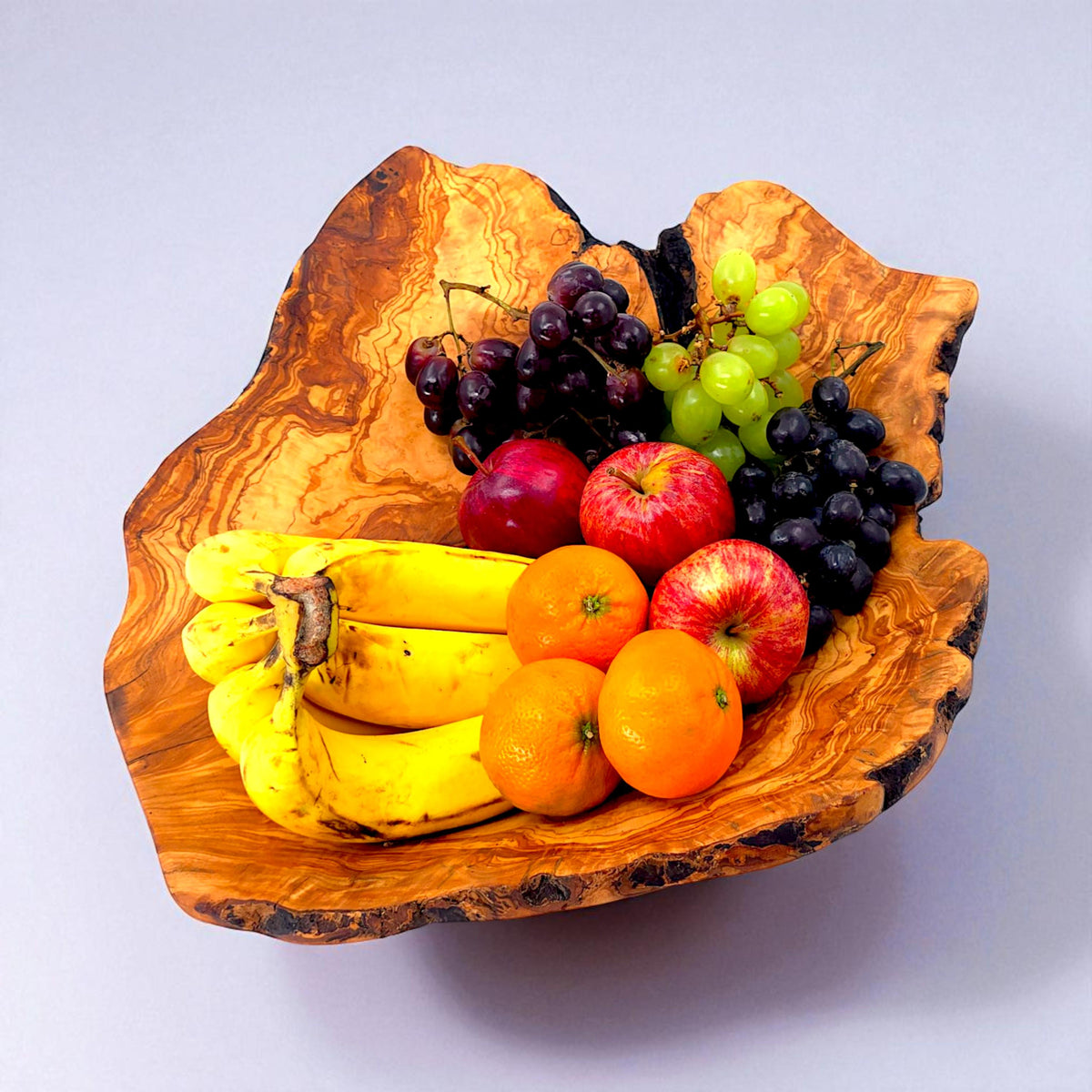 Hand-Carved Olive Wood Fruit Basket | Rustic Centrepiece | 45×45×20 cm