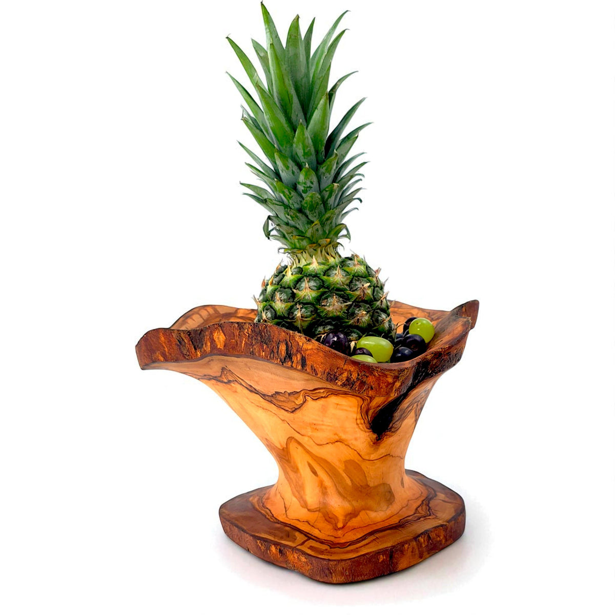 Hand-Carved Olive Wood Fruit Basket | Rustic Centrepiece | 30×30×20 cm