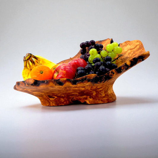 Hand-Carved Olive Wood Fruit Basket | Rustic Centrepiece | 45×45×20 cm