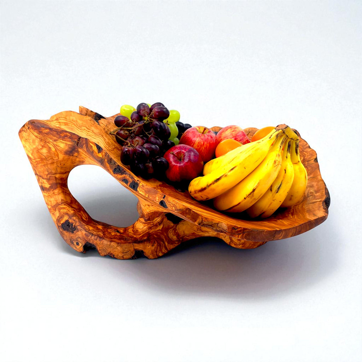 Hand-Carved Olive Wood Fruit Basket | Rustic Centrepiece | 45×45×20 cm