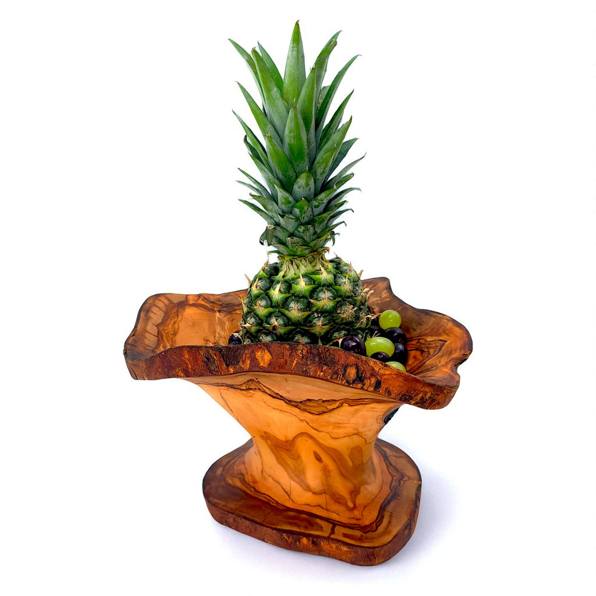 Hand-Carved Olive Wood Fruit Basket | Rustic Centrepiece | 30×30×20 cm