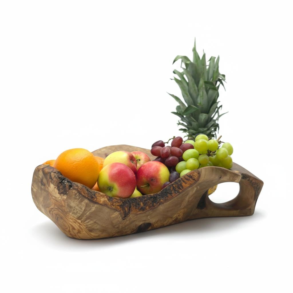 Hand-Carved Olive Wood Fruit Basket | Rustic Centrepiece | 45×28×15 cm