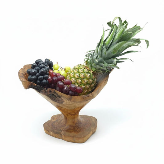 Hand-Carved Olive Wood Fruit Basket | Rustic Centrepiece | 35×20×25 cm