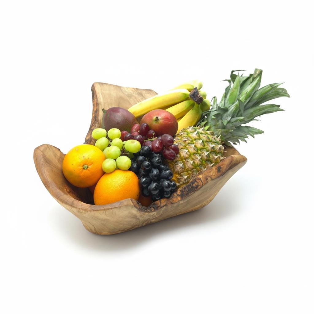 Hand-Carved Olive Wood Fruit Basket | Rustic Centrepiece | 45×35×20 cm