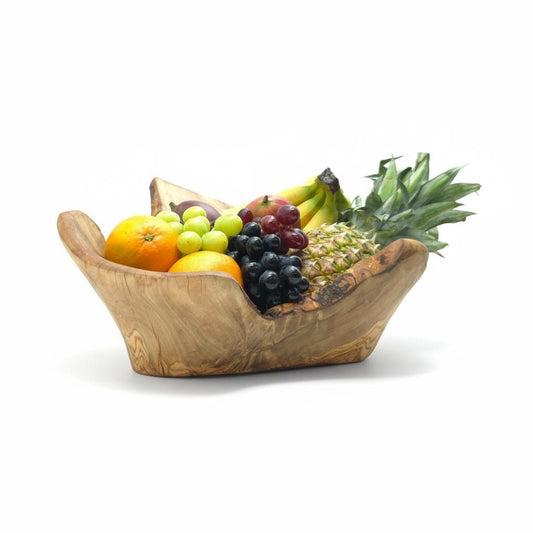 Hand-Carved Olive Wood Fruit Basket | Rustic Centrepiece | 45×35×20 cm