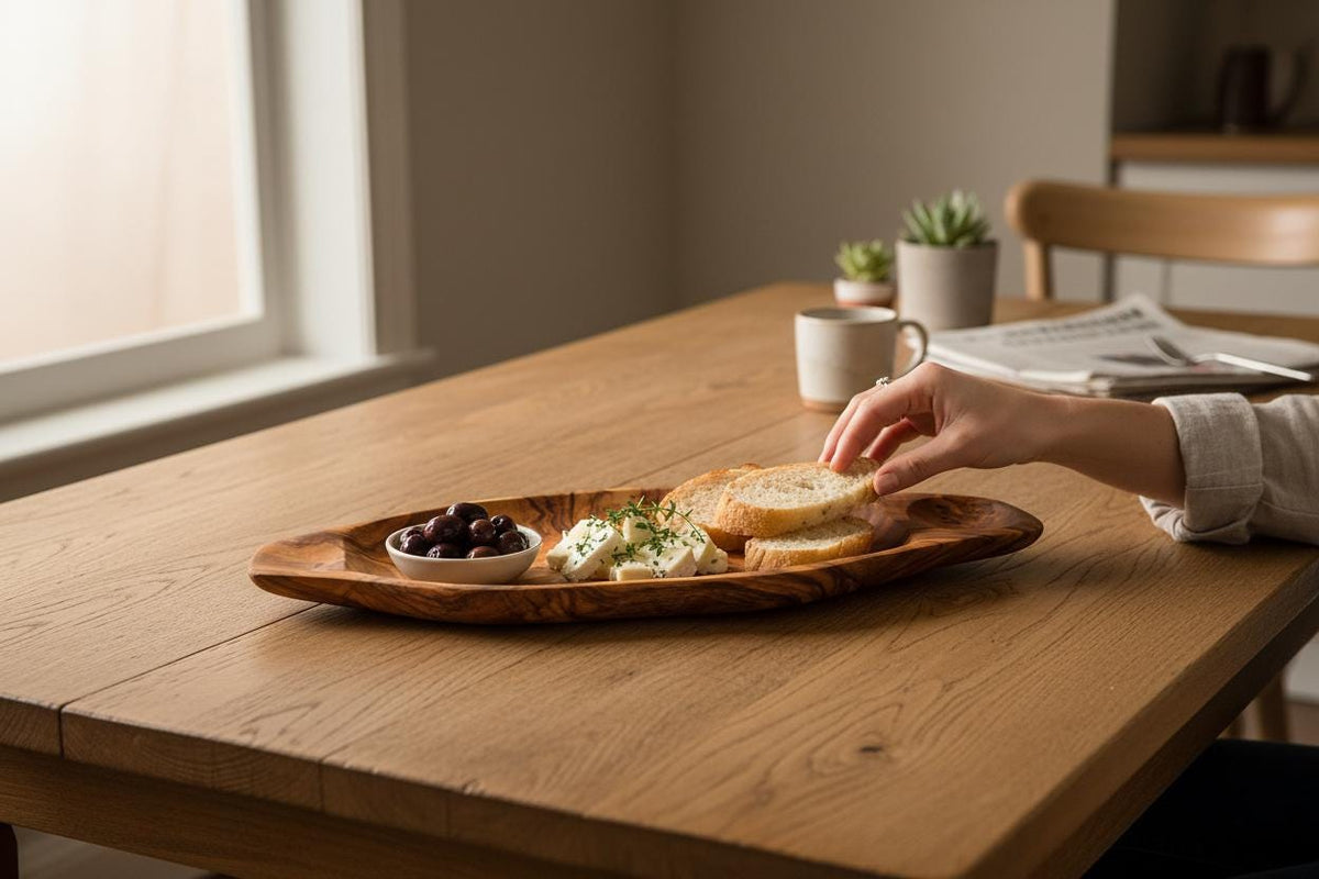 Handcrafted Olive Wood Serving Board | Rustic Live Edge Serving Platter Cheese Tray