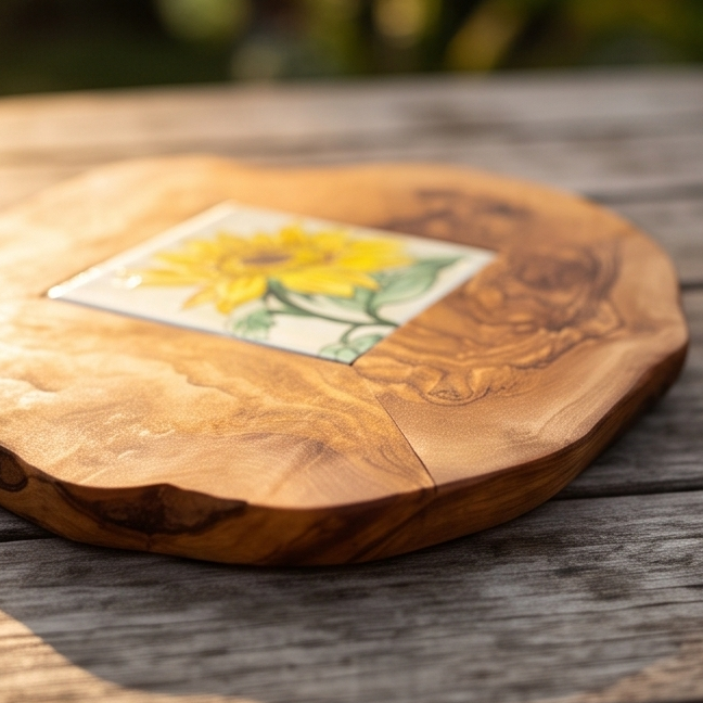 Small Rustic Olive Wood Ceramic Restaurant Serving Tray