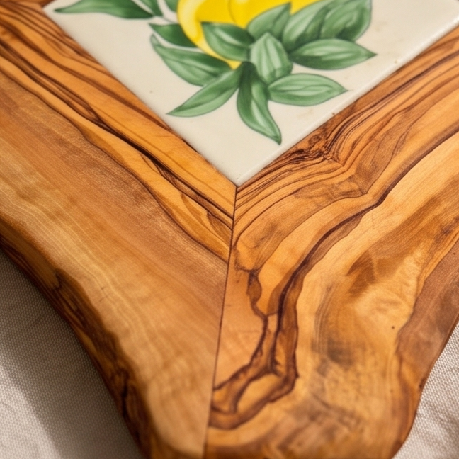 Small Rustic Olive Wood Ceramic Restaurant Serving Tray