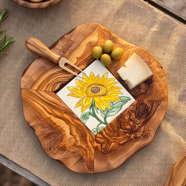 Small Rustic Olive Wood Ceramic Restaurant Serving Tray