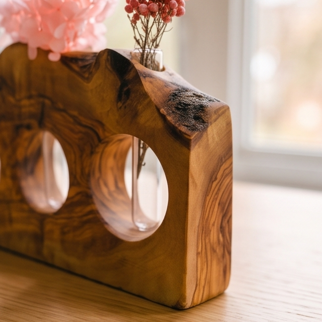 Rustic Olive Wood Propagation Vase | Desktop Plant Tube Vase