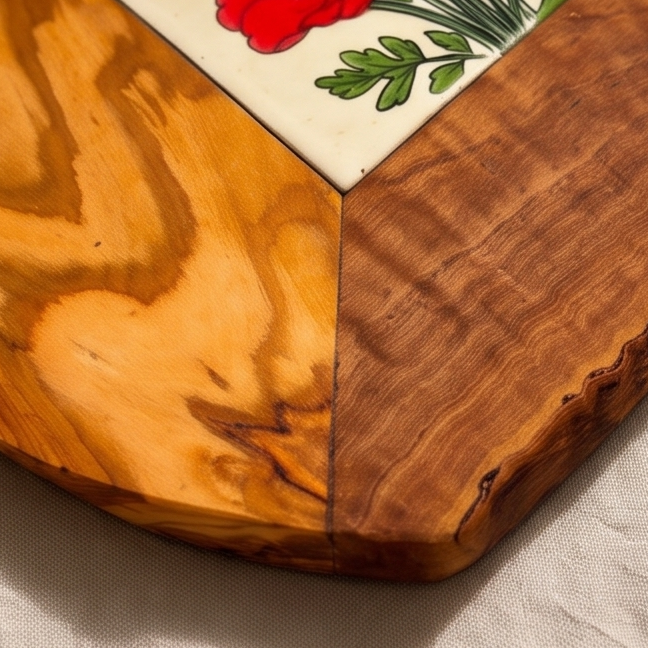 Small Rustic Olive Wood Ceramic Restaurant Serving Tray