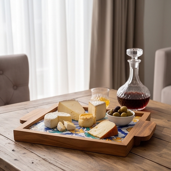 Square Olive Wood Ceramic Tray with Handle 20cm * 20cm