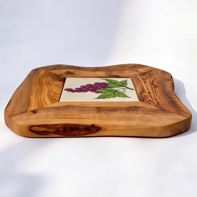 Small Rustic Olive Wood Ceramic Restaurant Serving Tray