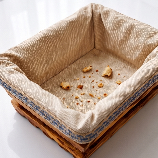 Hand-Carved Olive Wood Bread Basket with Removable Fabric Liner | Rustic Tray
