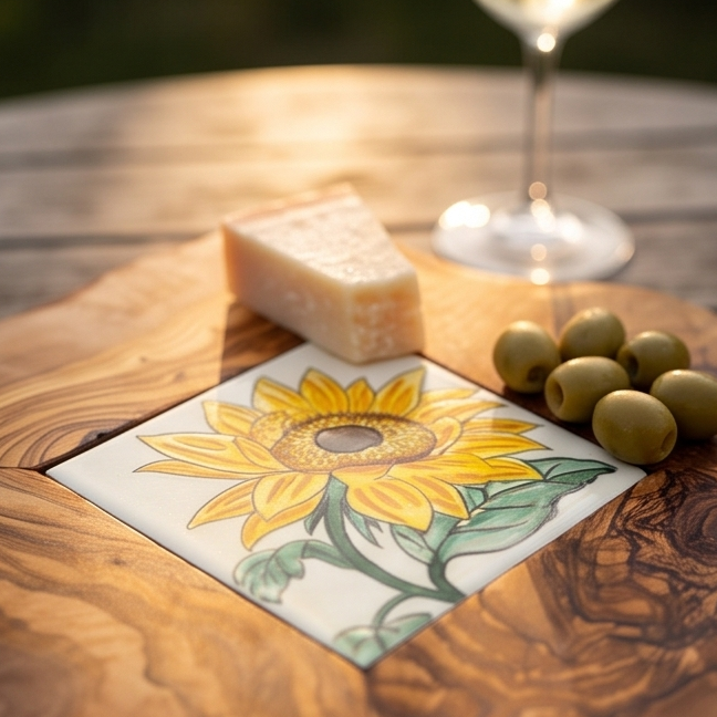 Small Rustic Olive Wood Ceramic Restaurant Serving Tray