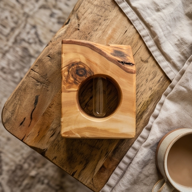 Rustic Olive Wood Propagation Vase | Desktop Plant Tube Vase