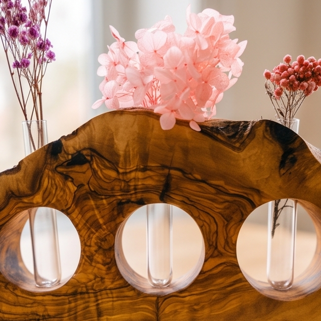 Rustic Olive Wood Propagation Vase | Desktop Plant Tube Vase